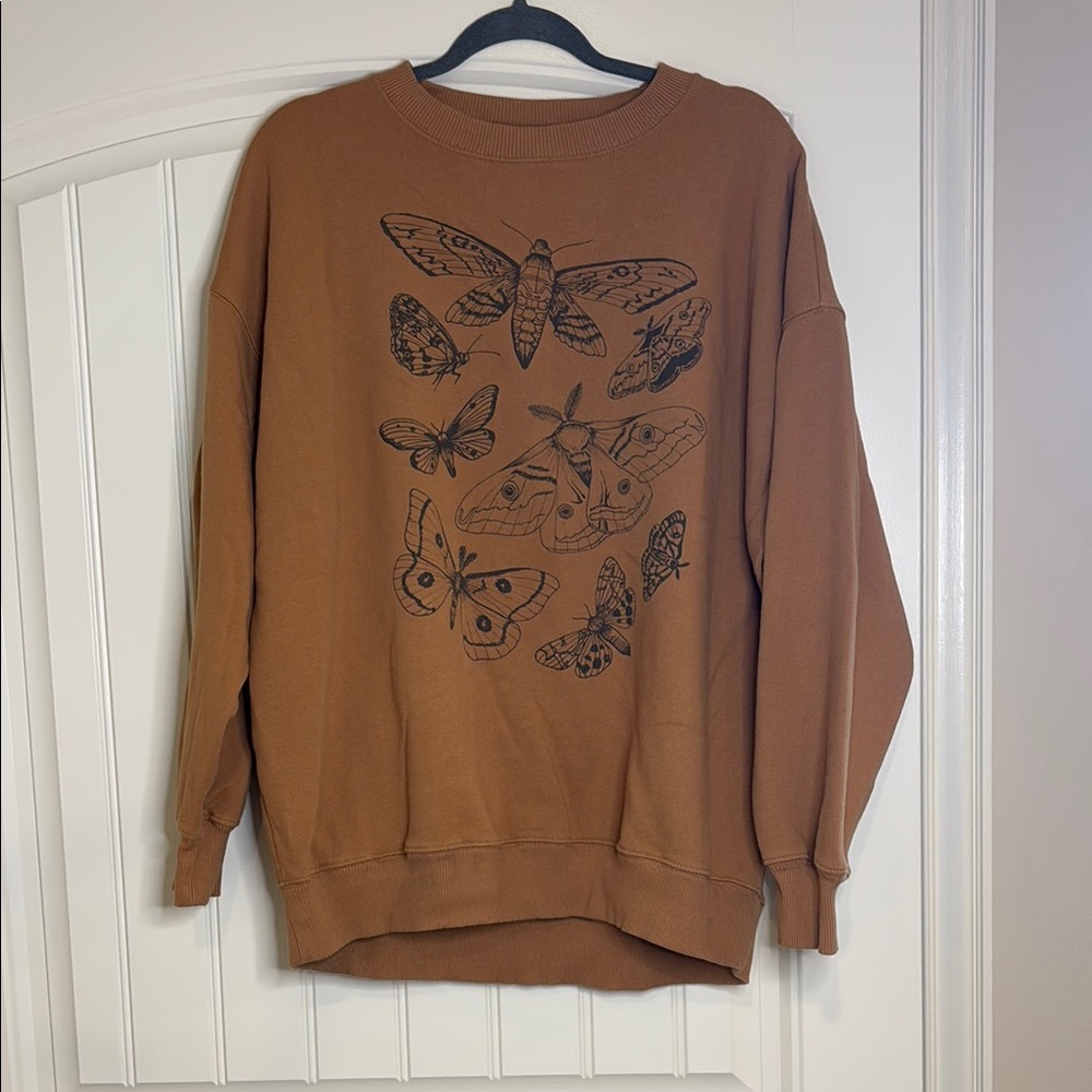 American Eagle Outfitters Brown Sweatshirt with Butterfly Print